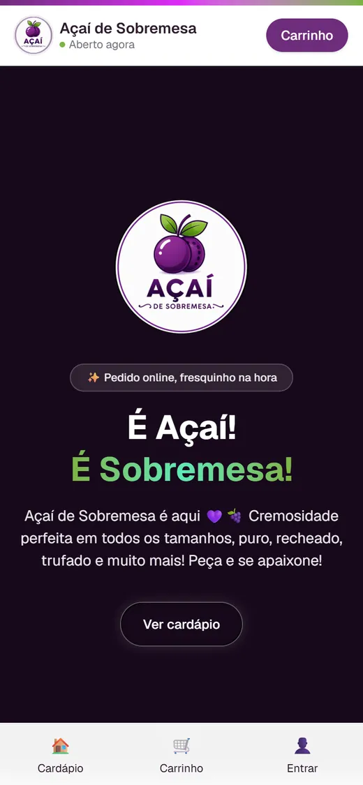 Site Açaí de Sobremesa no celular
