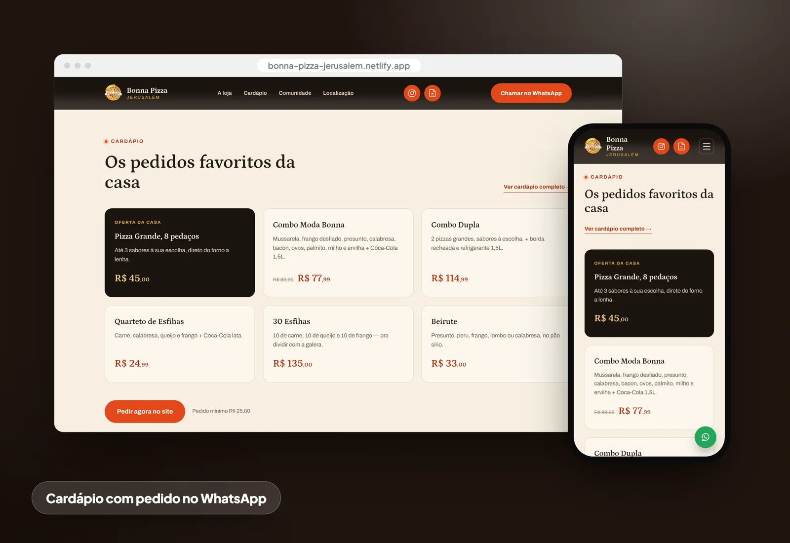 Bonna Pizza Jerusalém: Cardápio com pedido no WhatsApp