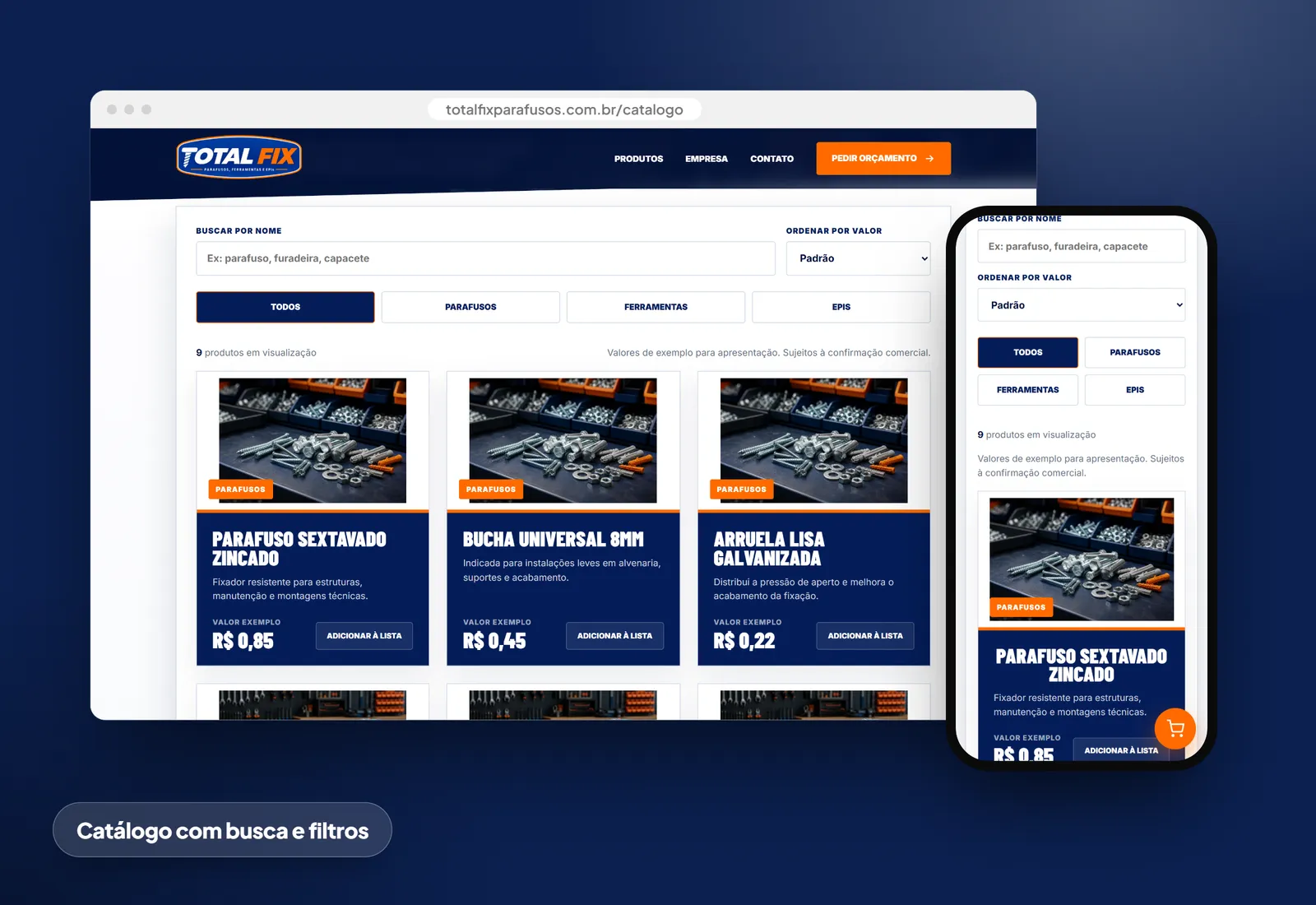 Total Fix Parafusos: Catálogo com busca e filtros